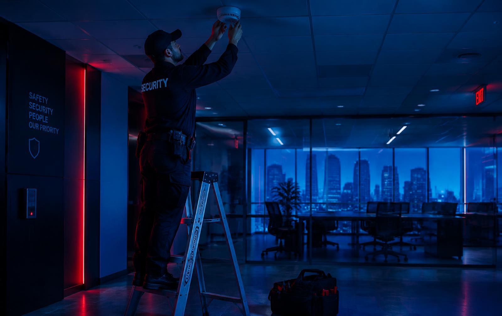Technicien installant un détecteur de fumée